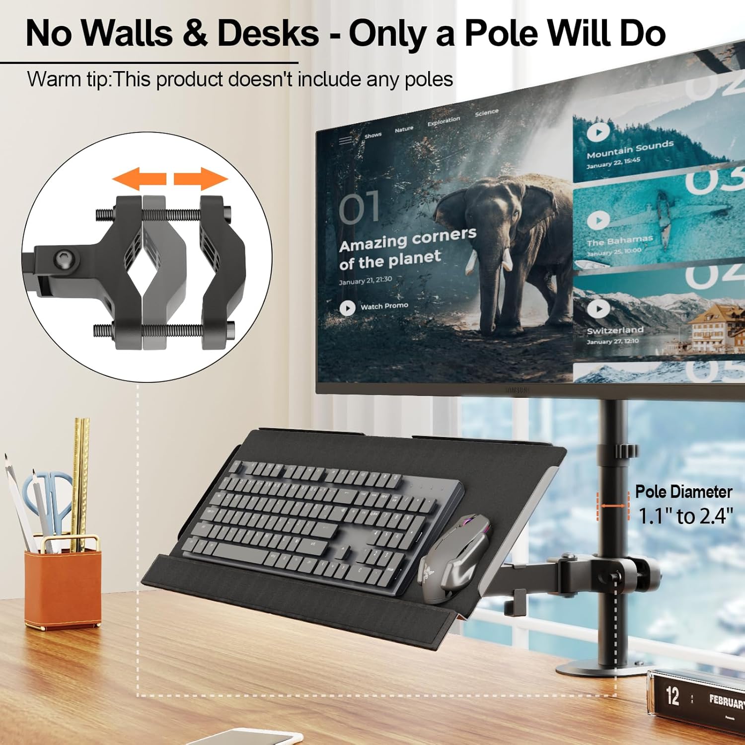 Keyboard Tray Pole Mount - PUTORSEN Keyboard Mount fits Most Standard and Oversized Keyboards, Holds up to 2.2lbs, Black - Image 4