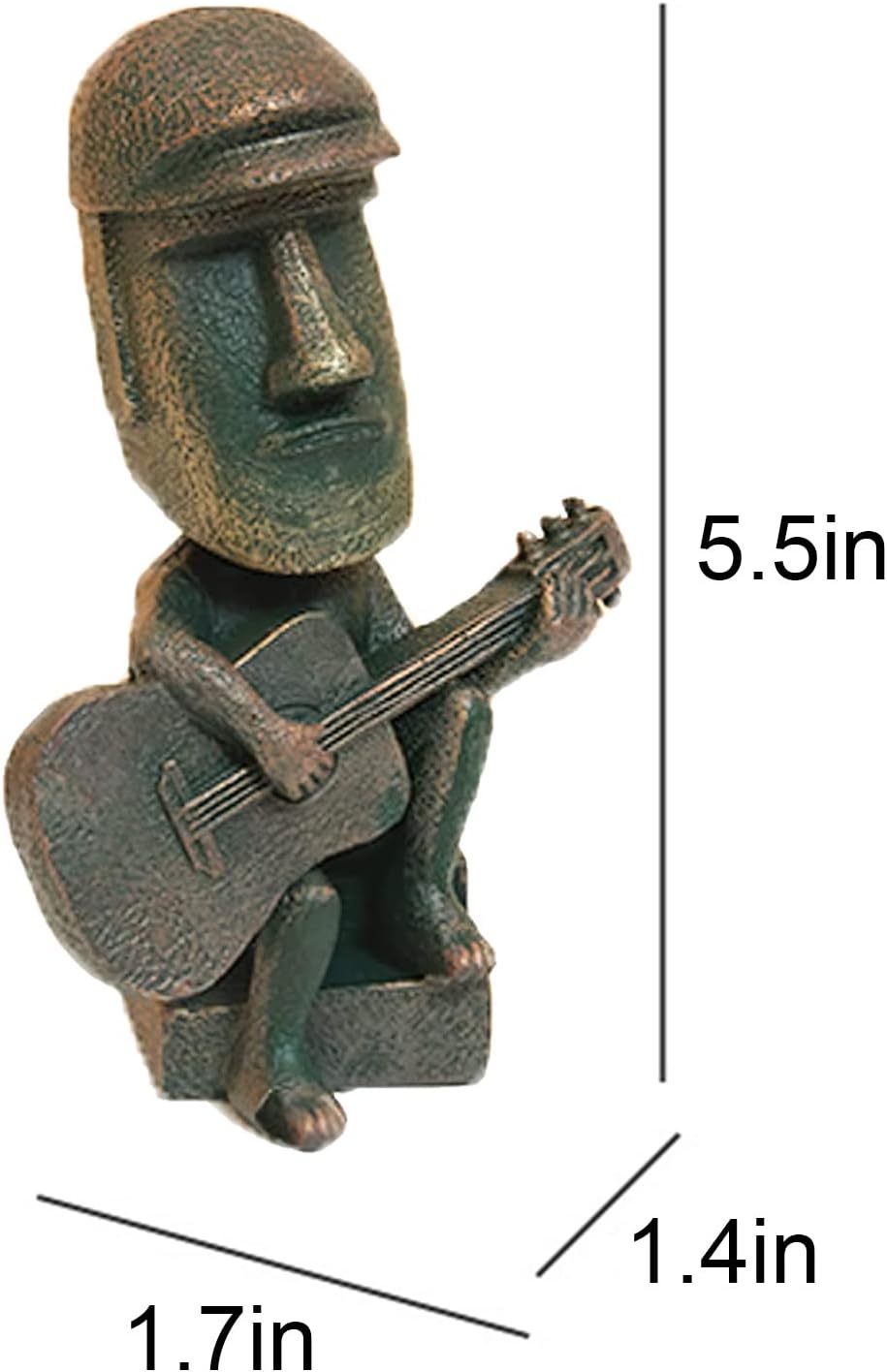 Moai Statue Decor - 6 Inch Easter Island Oranment Resin Stone Decoration for Room Accessories Antique Sculpture for Office Desktop (Play The Guitar) - Image 2