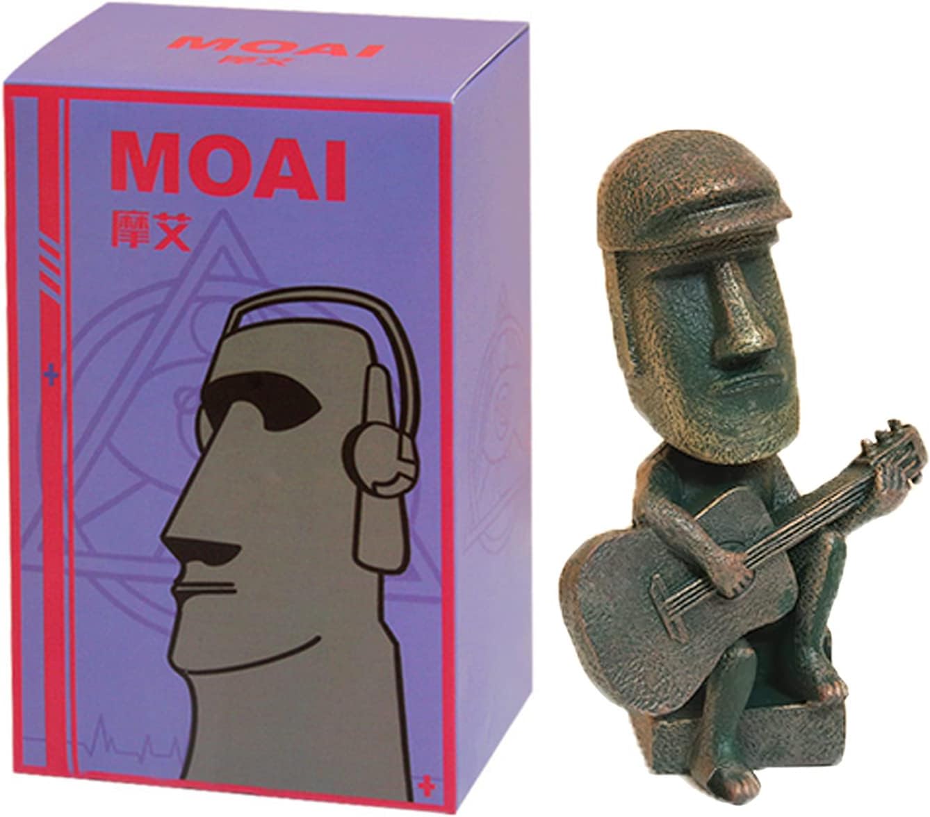 Moai Statue Decor - 6 Inch Easter Island Oranment Resin Stone Decoration for Room Accessories Antique Sculpture for Office Desktop (Play The Guitar) - Image 7