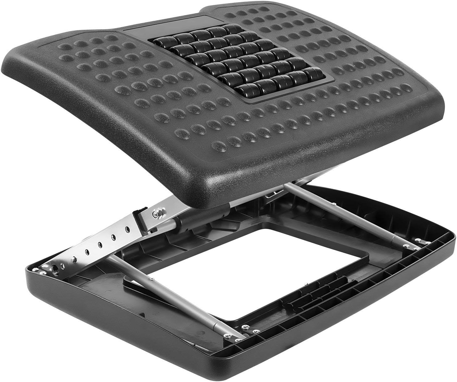 Mount-It! Adjustable Footrest with Massaging Bead | Adjustable Height and Tilt Office Foot Rest Stool for Under Desk Support | 5 Height Settings, 3 Tilt Settings | Black