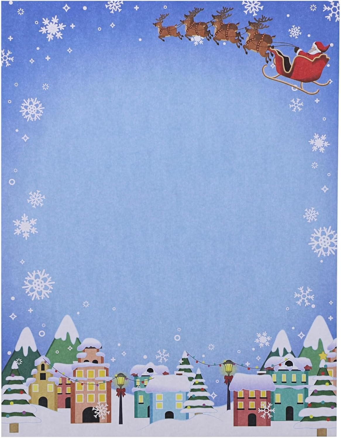 Pipilo Press 96 Sheets Christmas Stationery Paper for Writing Letters, 8.5x11 Printer Friendly Cute Santa in Sleigh, Snowflakes Letterhead, Festive Holiday Stationary - Image 3