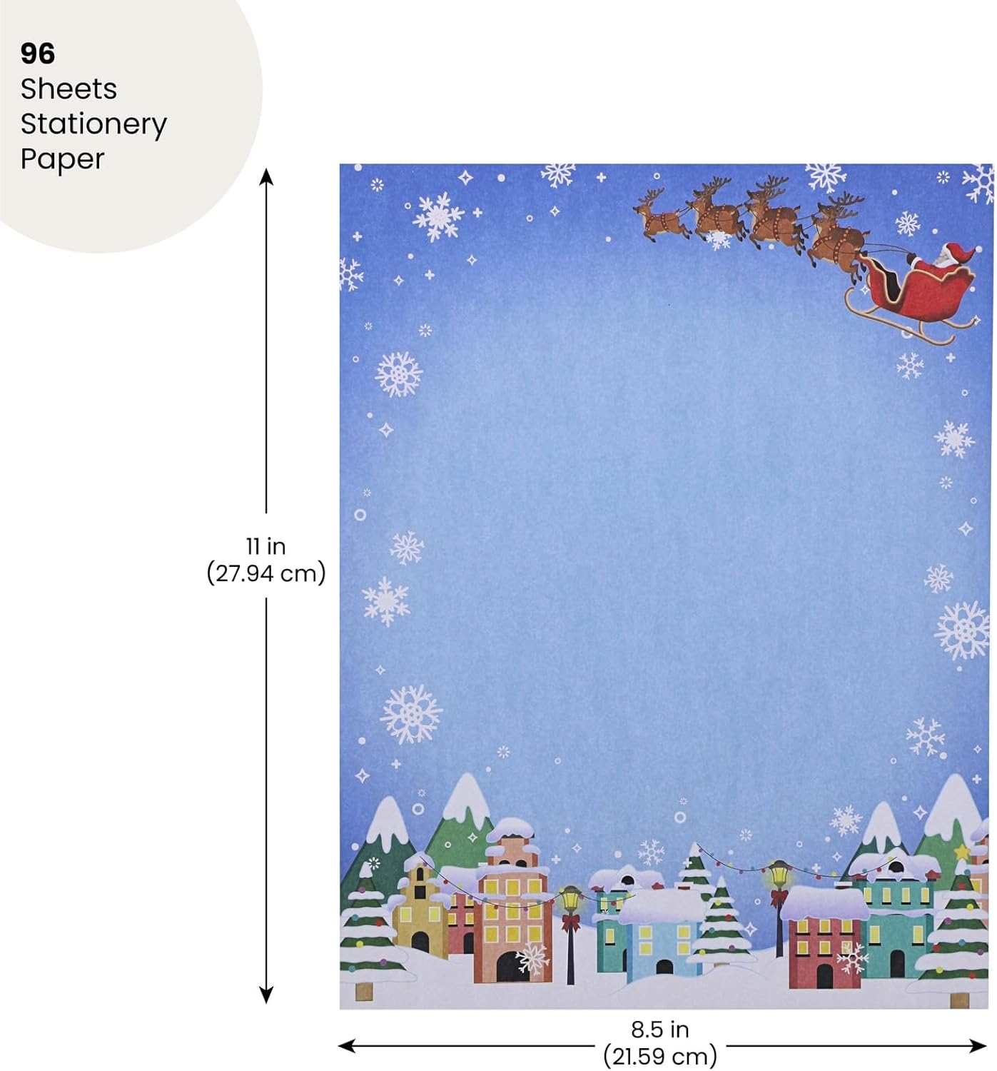 Pipilo Press 96 Sheets Christmas Stationery Paper for Writing Letters, 8.5x11 Printer Friendly Cute Santa in Sleigh, Snowflakes Letterhead, Festive Holiday Stationary - Image 4