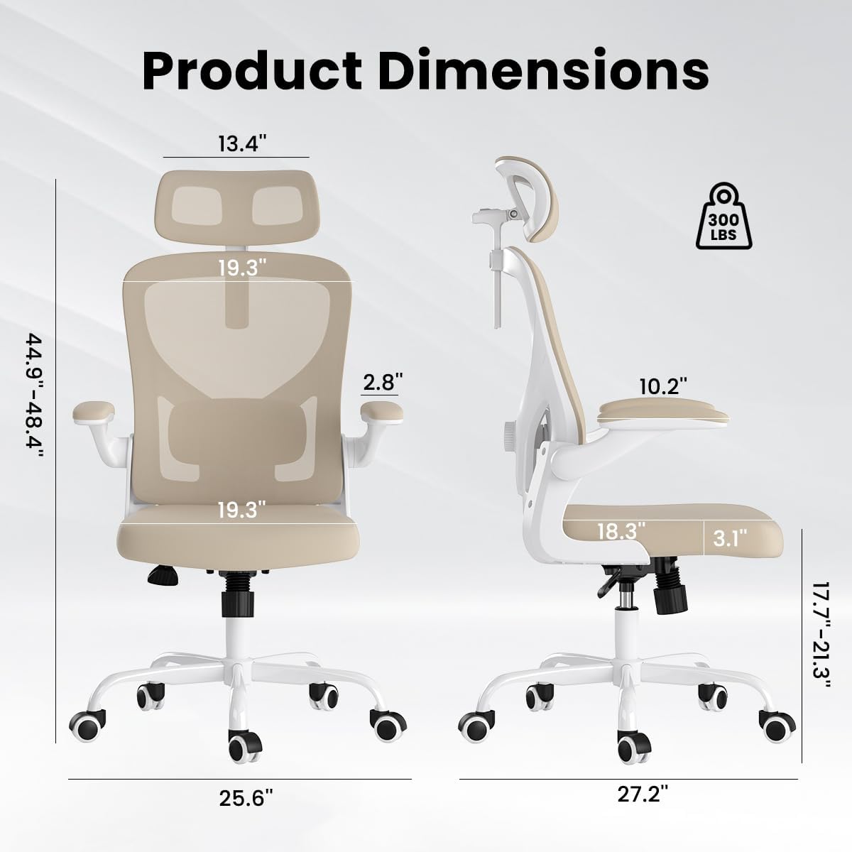 Soohow Ergonomic Office Chair,Home Office Desk Chair with Adjustable Lumbar Support and Flip-up Armrests,Comfy Computer Desk Chair with Headrest,for Home and Office (Khaki) - Image 2