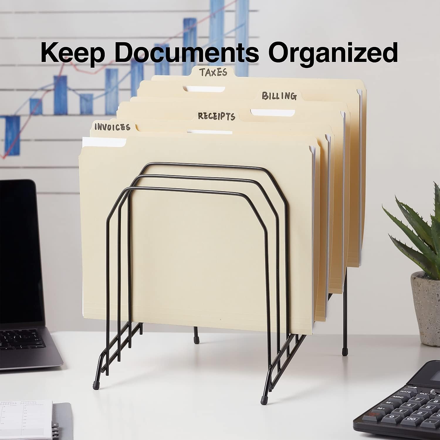 Staples; Metal Incline Desktop File Sorter, 8 Compartments, Black - Image 3