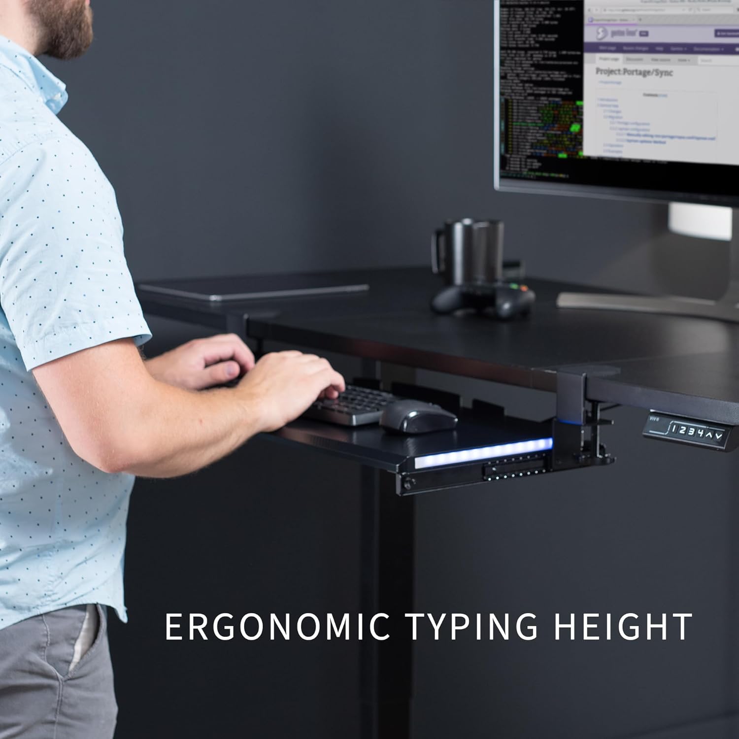 VIVO Large Under Desk Keyboard Tray with RGB LED Side Lights, C-clamp Mount, 27 (33 Including Clamps) x 11 inch Slide-Out Platform Computer Drawer for Typing, Carbon Black, MOUNT-KB05EL - Image 3