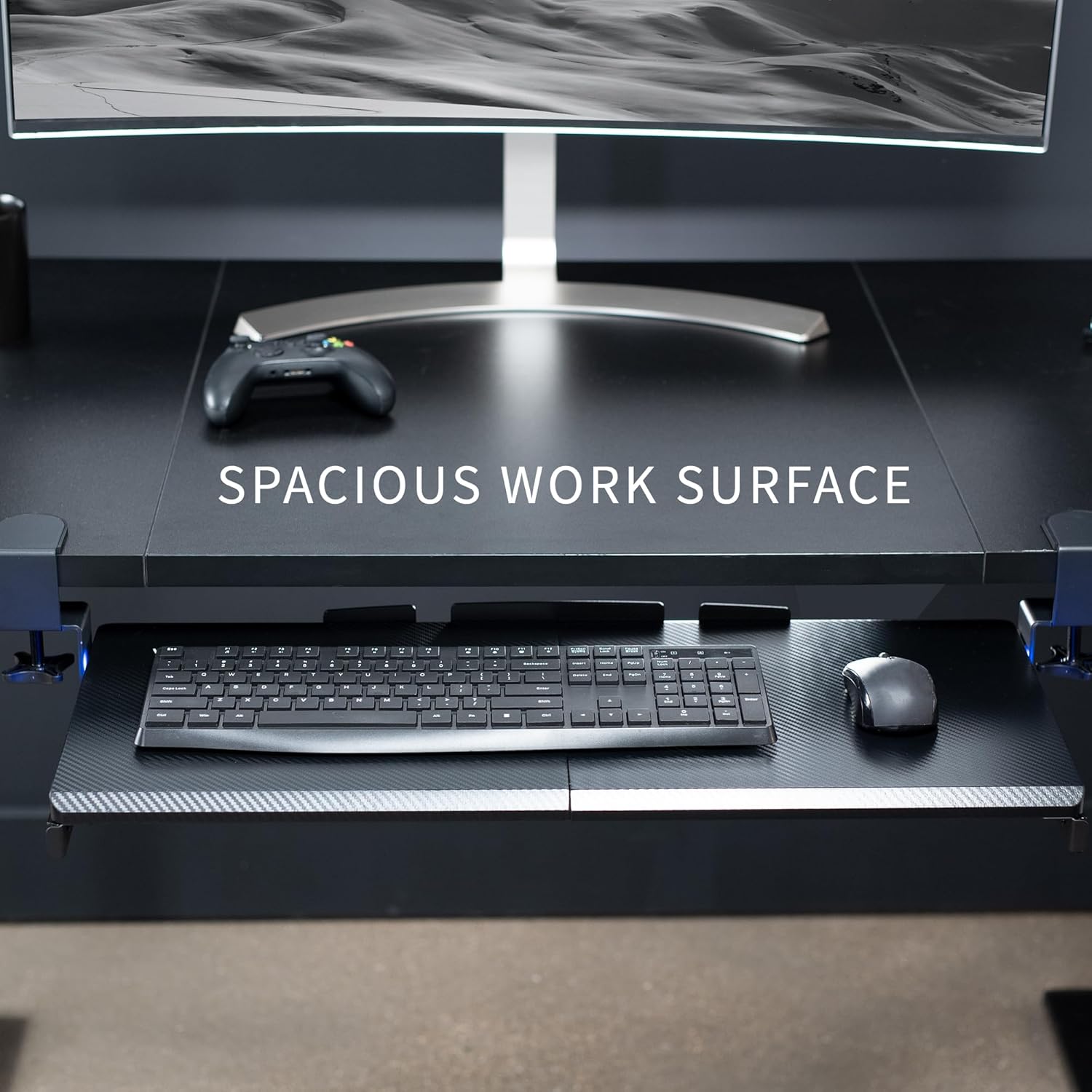 VIVO Large Under Desk Keyboard Tray with RGB LED Side Lights, C-clamp Mount, 27 (33 Including Clamps) x 11 inch Slide-Out Platform Computer Drawer for Typing, Carbon Black, MOUNT-KB05EL - Image 6