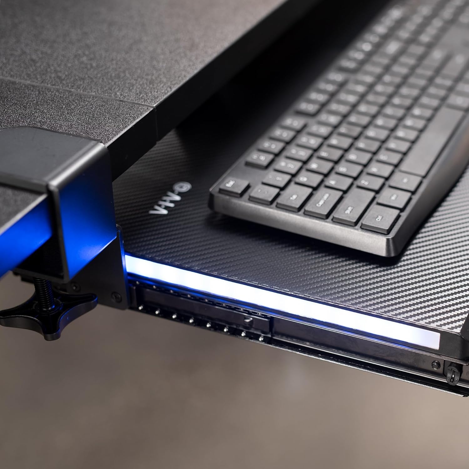 VIVO Large Under Desk Keyboard Tray with RGB LED Side Lights, C-clamp Mount, 27 (33 Including Clamps) x 11 inch Slide-Out Platform Computer Drawer for Typing, Carbon Black, MOUNT-KB05EL - Image 8